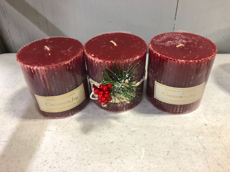 Photo 2 of 3"X3" Ribbed Scented Pillar Candle Red - Threshold™ 3PK
