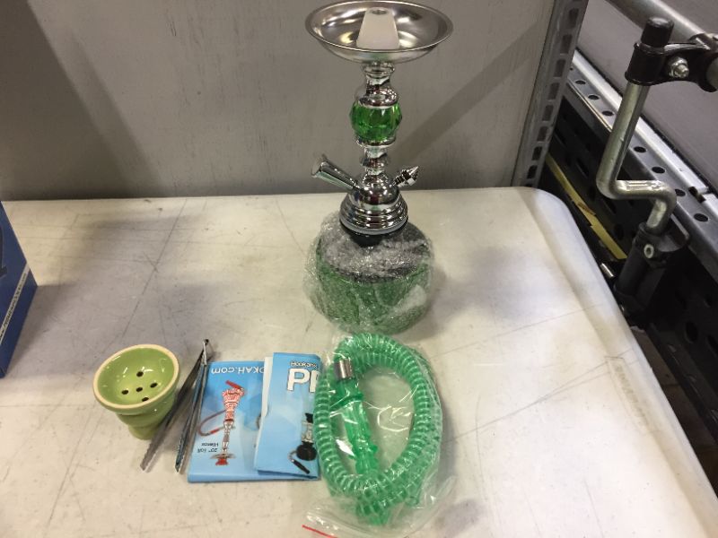 Photo 2 of 13 Inches Ripple Complete Hookah Set, Modern 1 Hose Hookah Kit with Hookah Accessories - Green Hookah Set