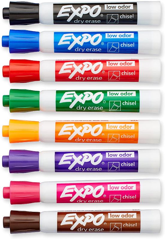 Photo 1 of EXPO Low Odor Dry Erase Markers, Chisel Tip, Assorted Colors, 8 Pack
