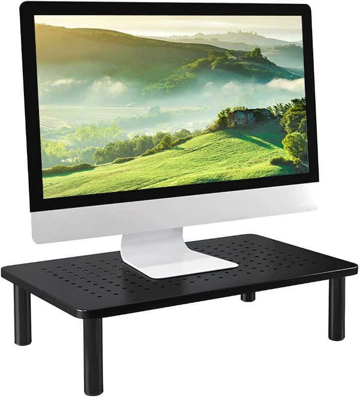 Photo 1 of Bamboo Monitor Stand Riser, Ergonomic & Space-Saving Monitor Stand, Height Adjustable Computer Stand Perfect Desk Organizer Riser for Laptop iMac PC Printer Black
