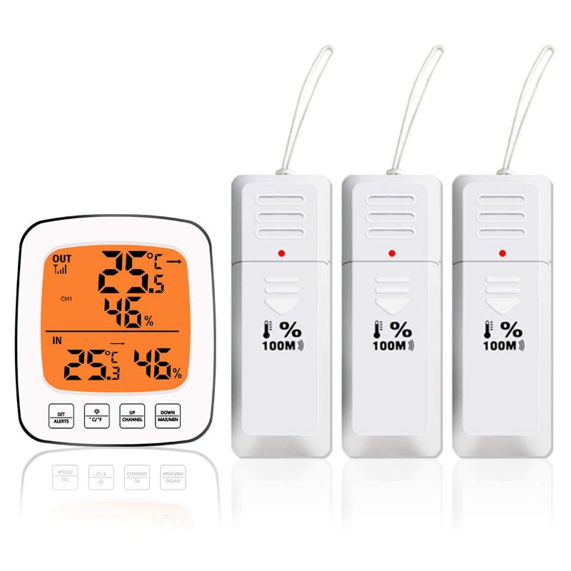 Photo 1 of (New Version) GEMITTO Indoor Outdoor Thermometer Wireless, Accurate Readings Screen Hygrometer Thermometer with 3 Sensors, Weather Station, Freezer Alarm for Home Refrigerator Outdoor Weather
