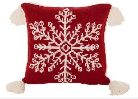 Photo 1 of 18 in. H knitted Christmas Cushion Pillow Cover with Snowflake Tassels
