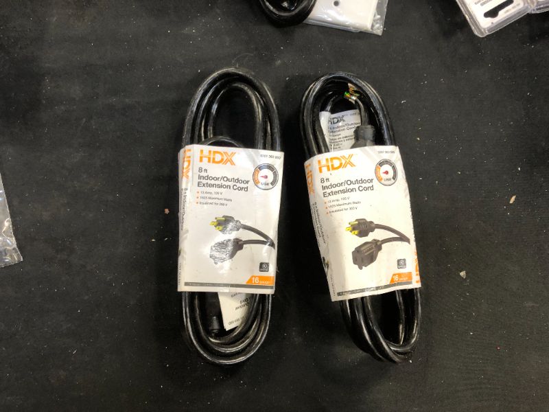 Photo 1 of 8 ft. 16/3 Indoor/Outdoor Workshop Extension Cord, Black 2 Pack