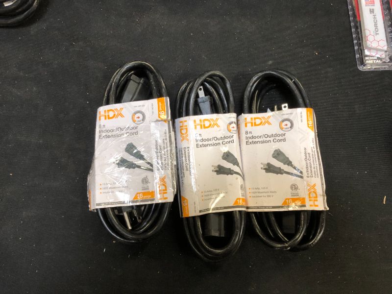 Photo 1 of 8 ft. 16/3 Indoor/Outdoor Workshop Extension Cord, Black 3 Pack