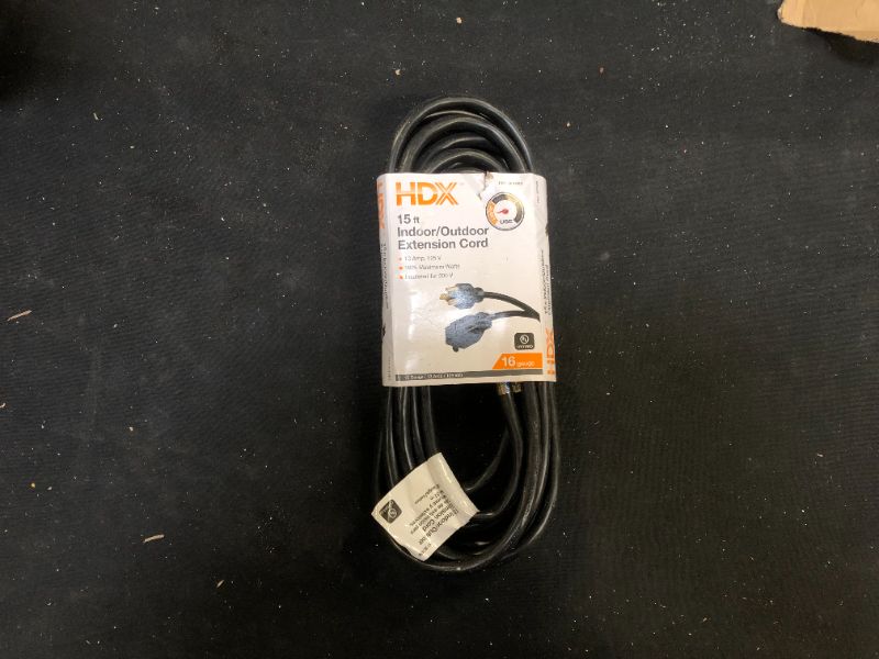 Photo 1 of 15 ft. 16/3 Indoor/Outdoor Extension Cord, Black
