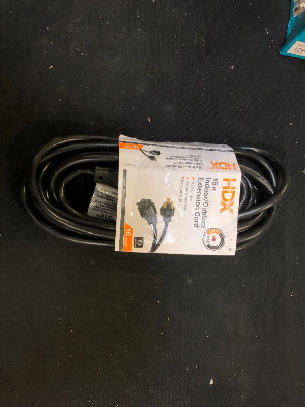 Photo 1 of 15 ft. 16/3 Indoor/Outdoor Extension Cord, Black
