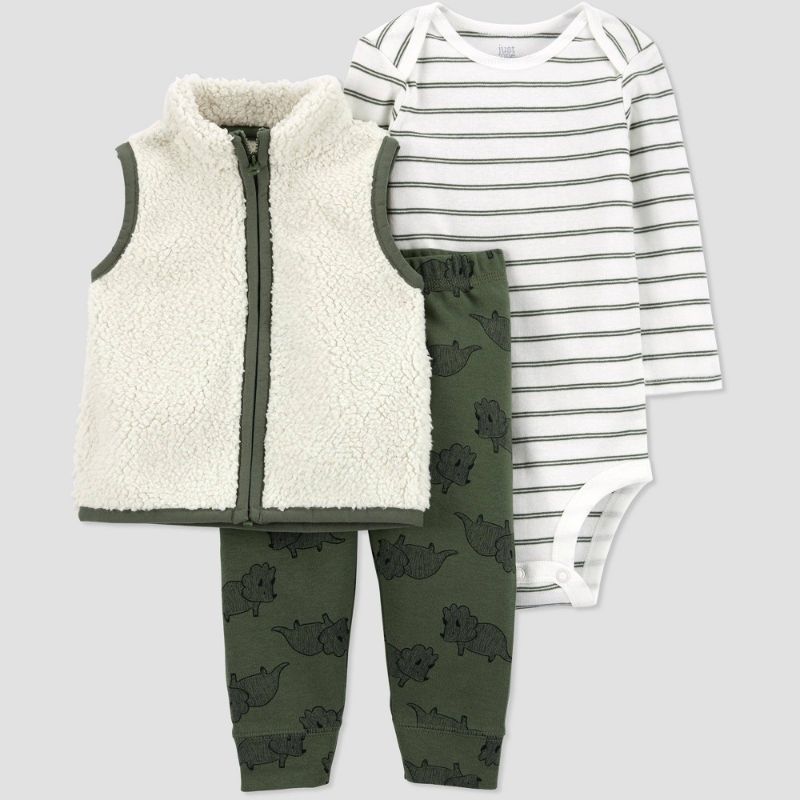 Photo 1 of Baby Boys' Dino Sherpa Vest Top & Bottom Set - Just One You® Made by Carter's Beige/Olive Green Size: 6M
