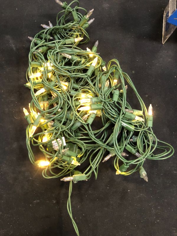 Photo 2 of 29.5 ft. 100-Light LED Mini Warm White String Light with Green Wire Christmas Decorations