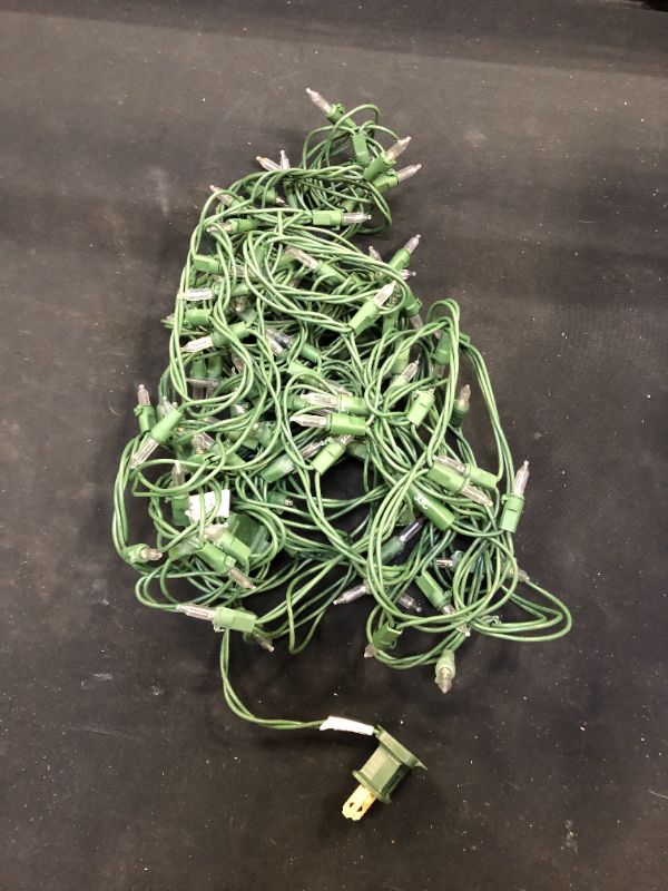 Photo 1 of 29.5 ft. 100-Light LED Mini Warm White String Light with Green Wire Christmas Decorations
