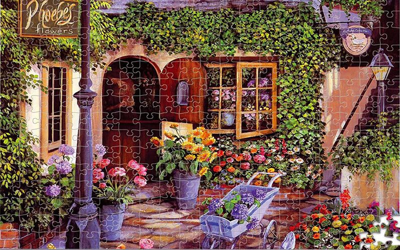 Photo 1 of Jigsaw Puzzles 1000 Pieces for Adults, 3D Visual Fall Puzzle Autumn Cottage in Spring Landscape Garden House with Flower, Artwork Thicken Cardboard Medium Difficulty for Adults Teens Gifts
