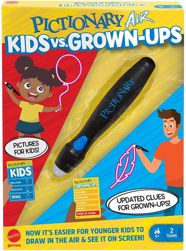 Photo 1 of Mattel Games Pictionary Air Kids vs Grown-Ups Family Drawing Game, Links to Smart Devices, Gift for Kid, Family & Adult Game Night, Ages 6 Years & Older
