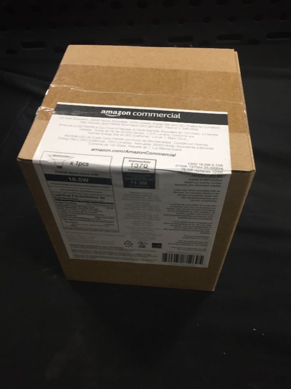 Photo 1 of AmazonCommercial 120 Watt Equivalent, 25000 Hours, Dimmable, 1370 Lumens, Energy Star and CEC (California) Compliant, High Intensity Spot PAR38 Short Neck LED Light Bulb - Pack of 1, Soft White