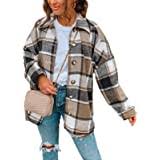 Photo 1 of Hixiaohe Women's Casual Wool Blend Plaid Shirt Jacket Loose Button Down-LARGE-BROWN