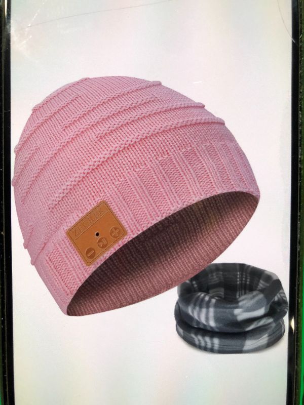 Photo 1 of BLUETOOTH BEANIE HATMENS/ WOMENS WINTER HAT PINK  WITH BLACK PLAID SCARF                                              