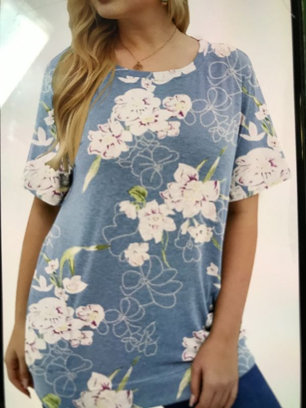 Photo 1 of PLOKNRD WOMENS PLUS SIZE TOP CASUAL SHORT SLEEVE FLORAL BLUE 
SIZE 14W