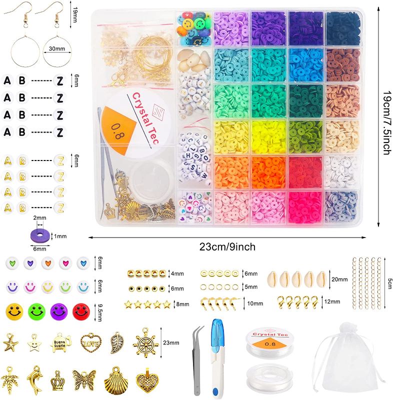 Photo 1 of Anow 5880 Pcs Clay Beads for Bracelet Making Necklace DIY Craft Kit with 208 Pcs Letter Beads Smiley Face Beads for Jewelry Making Kit with 2 Rolls Elastic Strings 
