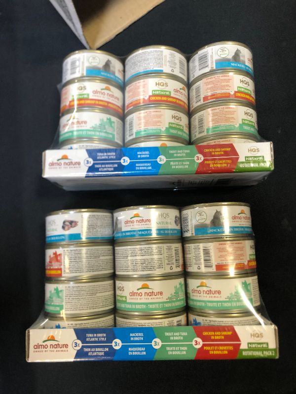 Photo 3 of almo nature HQS Natural Variety Pack Grain Free, Additive Free Recipes - Atlantic Style Tuna(6); Mackerel (6); Chicken & Shrimps(6); Trout & Tuna (6) Adult Cat Canned Wet Food, Shredded--bb  April 2024