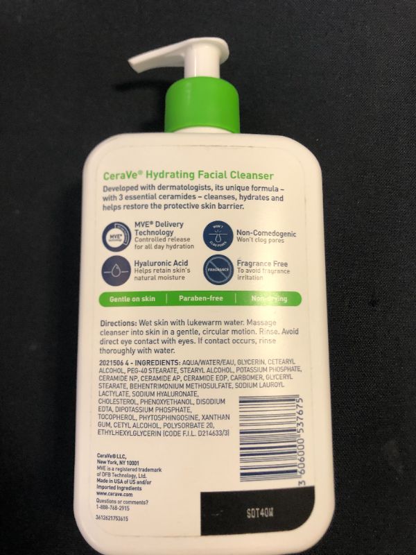 Photo 3 of CeraVe Hydrating Facial Cleanser Moisturizing Non-Foaming Face Wash with Hyaluronic Acid, Ceramides & Glycerin 16 Fluid Ounce

