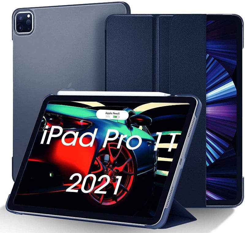 Photo 1 of FLY CASE for New iPad Pro 11 Inch Case 2021 3th Generation? Slim Lightweight Trifold Stand Smart Shell [Apple Pencil Charging Supported] Auto Sleep/Wake (Navy Blue) 2 Pack 
