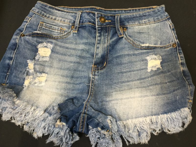 Photo 2 of HOCAIES Women's Mid Rise Jean Shorts Folded Hem Denim Shorts for Women Color BLue Size Small
