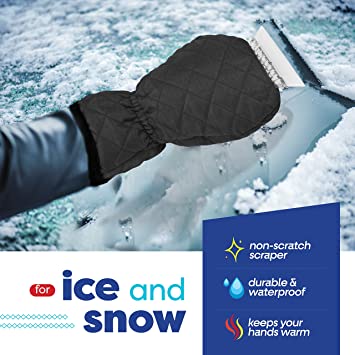 Photo 1 of  Ice Scraper with Glove - Car Windshield Scraper for Ice and Snow w/Fleece Mitt - Quickly Scrape and Remove Snow While Staying Warm - Waterproof & Windproof - Car Scraper Snow Brush (Black) ( 2 pcs ) 