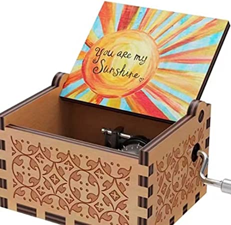 Photo 1 of ZTDOLL Music Box Gift, You are My Sunshine Music Box, Vintage Engraved Hand Crank Music Box, Personalized Small Black Music Box, Gift for Birthday Christmas Valentine's Day Mother's Day (H)