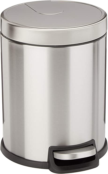 Photo 1 of Amazon Basics 5 Liter / 1.3 Gallon Round Soft-Close Trash Can with Foot Pedal - Stainless Steel
