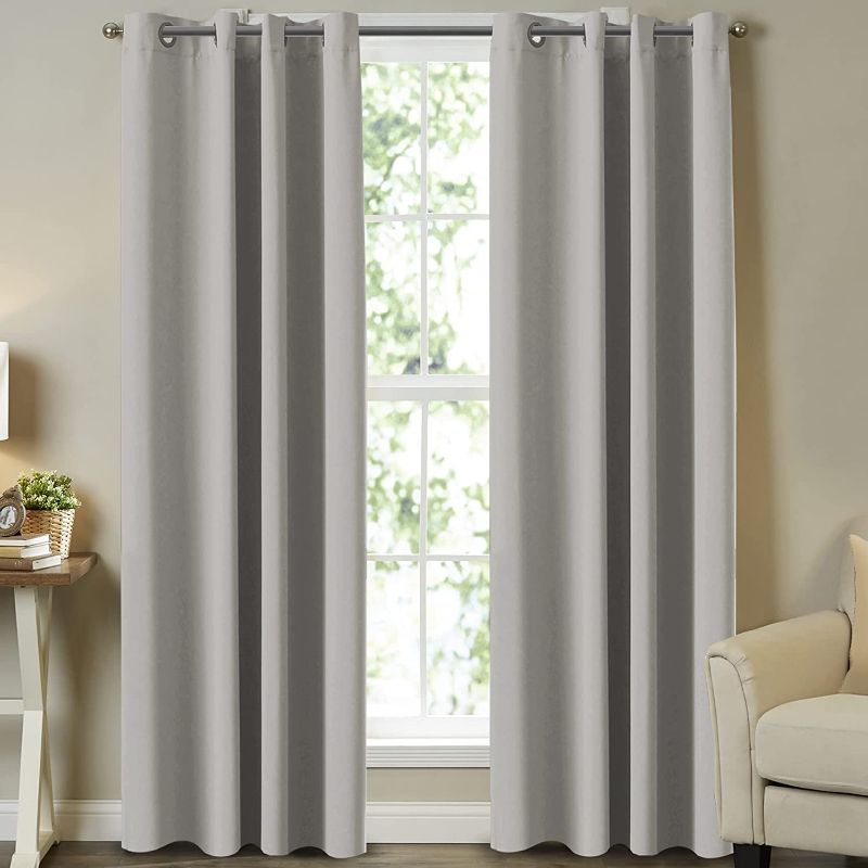 Photo 1 of Premium Blackout Thermal Insulated Room Darkening Curtains for Bedroom/Living Room, Blackout Curtains Thermal Insulated Grommet Top Curtains, 2 Panels, 52 by 84 Inch, Taupe
