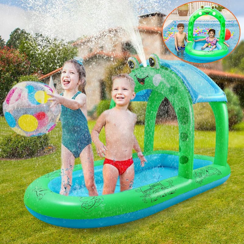 Photo 1 of Kiddie Pool Splash Pad Kids Sprinkler - Frog Pool Float, 4 in 1 Inflatable Sprinkler for Kids Outdoor Toys, Kids Wading Pool, Kids Pool Travel Beach Pool Water Toys for Backyard Pool Summer Outdoor
