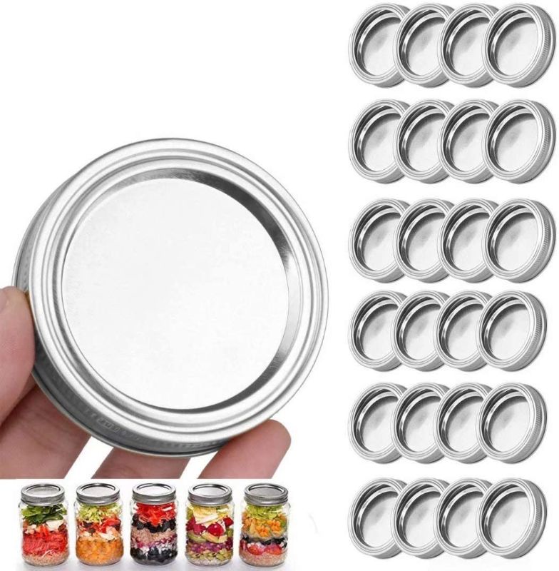 Photo 1 of 24 Lids and Bands Sets for Regular Mouth Mason Jars, Leak Proof Safe Canning Jar Lids and Silicone Seal Ring Discs, Silver
