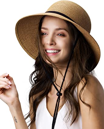 Photo 1 of FURTALK Womens Wide Brim Sun Hat with Wind Lanyard UPF Summer Straw Sun Hats for Women, Medium
