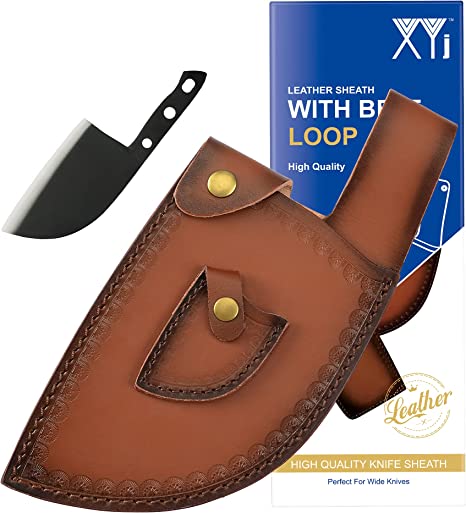 Photo 1 of XYJ Chinese Butcher Knife Edge Guards Case Leather Covers Sheath For Two Forged Butcher Chef Knife Blades Protector With Belt Loop Outdoor
