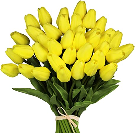 Photo 1 of 30pcs Yellow Artificial Latex Tulips for Party Home Wedding Decoration
