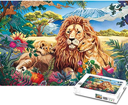 Photo 1 of Wooden Lion Jigsaw Puzzles 1000 Pieces for Adults Entertainment Release Stress Team Game Toys - Keep Calm Series - Lion Family
