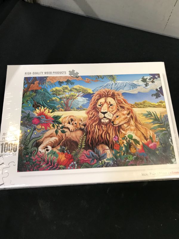 Photo 2 of Wooden Lion Jigsaw Puzzles 1000 Pieces for Adults Entertainment Release Stress Team Game Toys - Keep Calm Series - Lion Family
