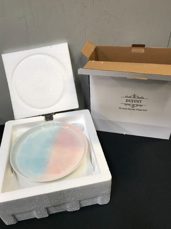 Photo 2 of ?NEW ARRIVAL?DUJUST Pastel Pink & Blue Porcelain Dinner Plates of 6, 10 inch, Easter/Spring Feel, Easy to Clean, Great Durability for Salad/Pasta/Steak/Cake, Chip Resistant, Lead-Free & BPA-Free
