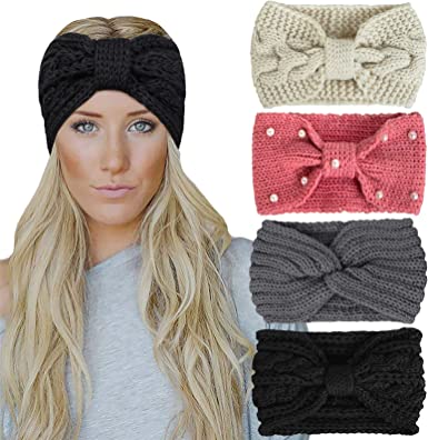 Photo 1 of Chalier 4 Pcs Warm Winter Headbands for Women Cable Crochet Turban Ear Warmer Headband Gifts --- 2 PACK 
