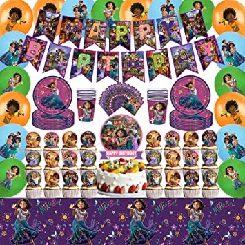 Photo 1 of 103Pcs Encanto Birthday Party Supplies, Magic Movie Party Encanto Birthday Party Supplies for Kids, Encanto Party Decorations Include Birthday Banner, Tablecloth, Plates, Napkins for Boys Girls
