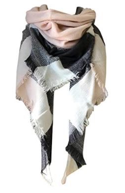 Photo 1 of Wander Agio Womens Warm Long Shawl Winter Wraps Large Scarves Knit Cashmere Feel Plaid Triangle Scarf, Plaid Grey Pink