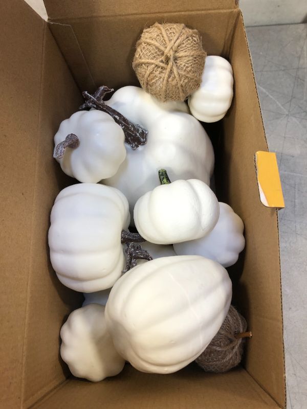 Photo 3 of AOLIGE 12 PCS White Pumpkins Decoration Fall Harvest Assorted Fake Pumpkins for Halloween Thanksgiving
