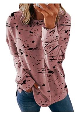 Photo 1 of EVALESS Women Crewneck Casual Long Sleeve Shirts Pullover Top, Ab Pink, 2XL