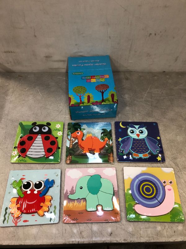 Photo 2 of Kesletney Wooden Puzzles for Toddlers 1 2 3 Years Old Boys Girls, 6 Animal Shape Jigsaw Montessori Toy Learning Educational Gifts for Kids
