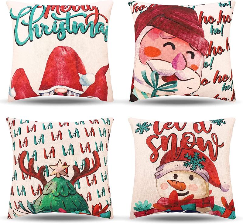 Photo 1 of 2 PACK FRIUSATE Christmas Pillow Covers 18×18 Inch Set of 4 Winter Pillow Case for Sofa Couch Holiday Decorative Linen Let it Snow Throw Pillowcase Xmas Decorations Home Decor(Without Light)