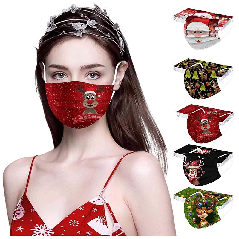 Photo 1 of 2 PACK JINF Christmas 50PC Adult Print Face Mask Disposable Mask Party Mask,Unisex Women Men Face Cover,Mouth Cover Green