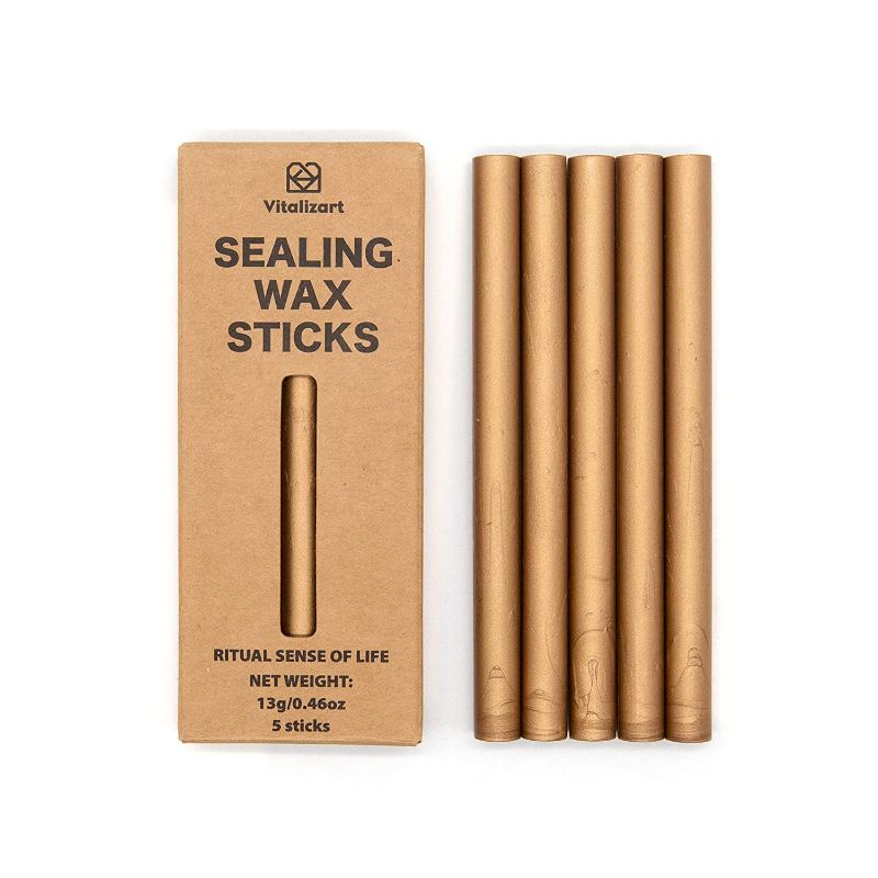 Photo 1 of 2 PACK Vitalizart 5 pcs Sealing Wax Sticks for Wax Seal Stamp Compatible with Glue Gun Hot Melt Wax Sticks- Metallic Bronze for Birthday Cards, Wedding Invitations, Envelopes, Wine Packages, Pack of 5