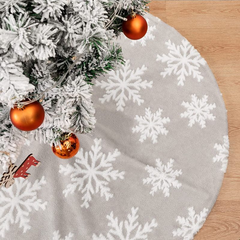 Photo 1 of 48 INCHES CHRISTMAS TREE SKIRT SNOWFLAKE GREY