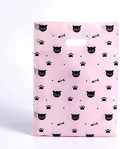 Photo 1 of 50 ct Ysmile Plastic Merchandise Bag Poly Retail Shopping Bag, Gift Wrap Business Package, Die Cut with Handle, 1.5 mil 11.8"x15.8" - Pink Cat