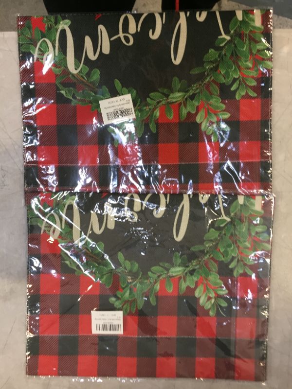 Photo 1 of 2 PACK Christmas Garden Flag 12.5 x 18 Inch Double Sided Winter Yard Flag Buffalo Christmas Decorative Yard Holiday Outdoor Flags (Pattern is Random)