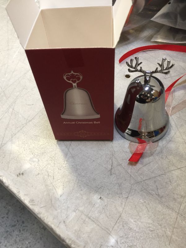 Photo 2 of 2021 Annual Christmas Bell,Silver Bell Ornament for Christmas Decorations, Bell Ornament for Christmas Anniversary,Red Ribbon & Gift Box
