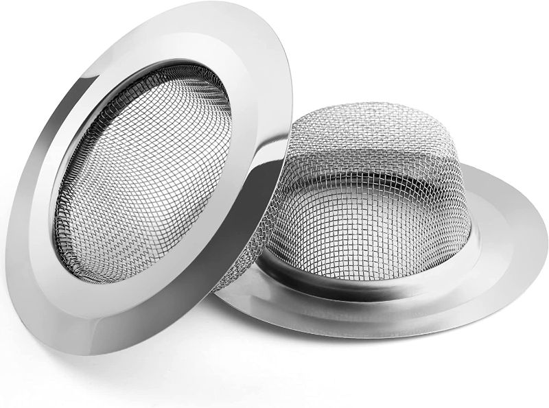 Photo 1 of 2 PACK Kitchen Sink Strainer, 2Pcs Stainless Steel Mesh Drain Strainer, Large Wide Rim 4.5" Diameter, 1.5" Deep Basket, Anti Clogging